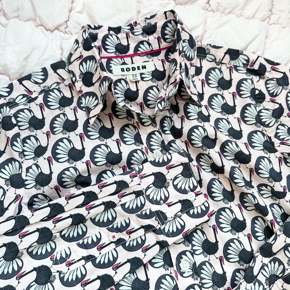 Boden Tops - Boden Sienna Cotton Shirt Crane Bird Print Long Sleeve Button Up Women’s 0